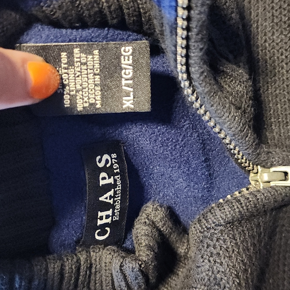 Chaps Fleece Zip Up Navy Sweater - Picture 2 of 4